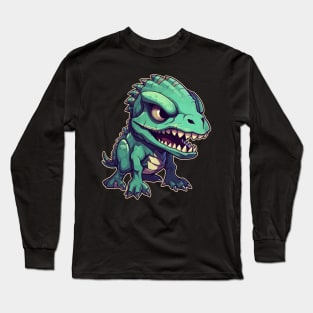 Sick Green Scary Chibi T-Rex Isometric Dinosaur Long Sleeve T-Shirt